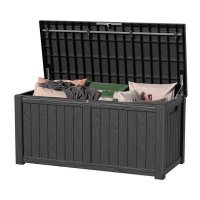 SEVOBAL Deck Boxes 120 Gal Outdoor Storage Deck Box, Small Patio Storage Bin for Garden Tools, Black, 54.25"*26.5"*24.2"