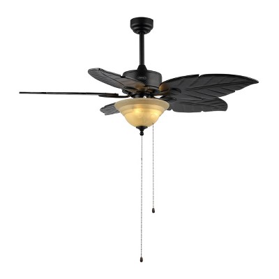 52" 3-Light Poinciana Coastal Iron/Wood Palm Leaf LED Ceiling Fan with Pull Chain - JONATHAN Y