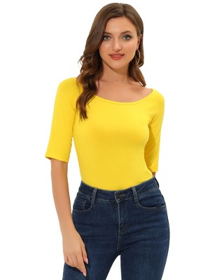 INSPIRE CHIC Women's Half Sleeves Scoop Neck Fitted Layering Soft T-Shirt