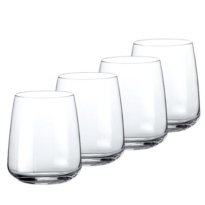 Bormioli Rocco Planeo Stemless Wineglasses - Set of 4, Modern Squared Bowl & Tapered Rim - 12.25 Oz. Lead-Free Star Glass - Dishwasher Safe
