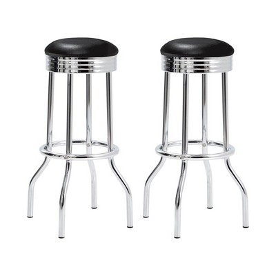 Simple Relax Set of 2 Round Barstools with Footrest