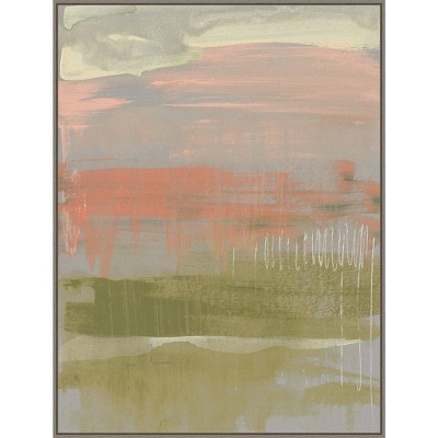32" x 42" Coral and Olive Striations II by Jennifer Goldberger Framed Canvas Wall Art Print - Amanti Art: Modern Style, Lithograph