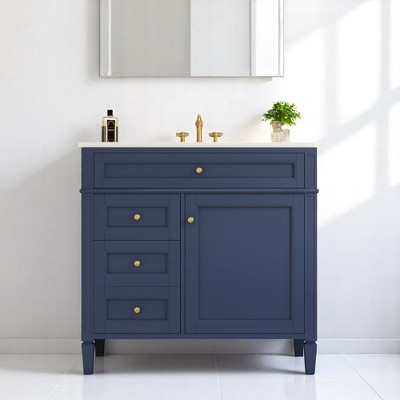 Mshliw 36'' Bathroom Vanity with Top Sink, Modern Single Sink Storage Cabinet with 2 Drawers, Tip-Out Drawer, Soft Close Door and Shelves