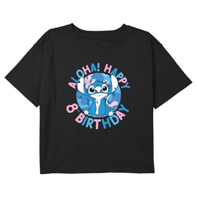 Girl's Lilo & Stitch Happy 8th Birthday Aloha Graphic Graphic Cropped T-Shirt