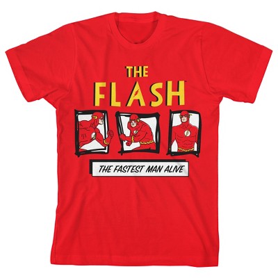Flash The Fastest Man Alive Text with Doodle Art Youth Boy's Red T-Shirt