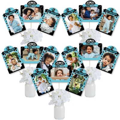 Big Dot of Happiness Two Cool - Boy - Blue 2nd Birthday Party Picture Centerpiece Sticks - Photo Table Toppers - 15 Pieces