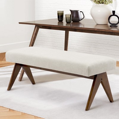 47.2" Wide Upholstered Dining Benches With "V" shape design Rubberwood Legs-Maison Boucle