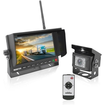 Pyle Rearview Mirror Monitor with Wireless Backup Camera System for Bus/Truck - Black