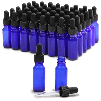 Juvale 48 Pack 1oz Cobalt Blue Glass Round Bottles with Glass Droppers for Essential Oils and Perfumes