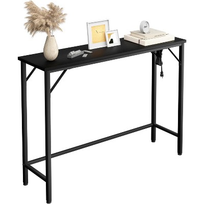 Industrial Console Table with USB/Outlets, 39.4" Slim Metal & MDF Sofa Table for Entryway