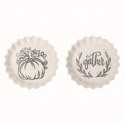 Transpac Ceramic Pumpkin Pie Plate Set of 2 Fall Harvest Home Decor for Thanksgiving Decorative Trays and Platters