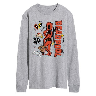 Men's - Marvel - Deadpool & Wolverine Notebook Doodles Long Sleeve Graphic T-Shirt