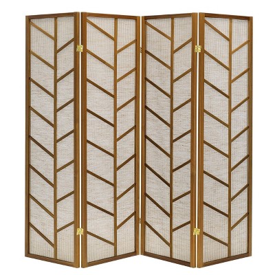 Room Divider Screen with Jute Insert Geometric Cutout Wood  71 inches High