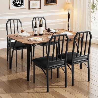 Dining Table Set for 4, Kitchen Table and Chairs with Chamfer Design, 5 Piece Dining Room Set with Cushion Seats for Small Spaces