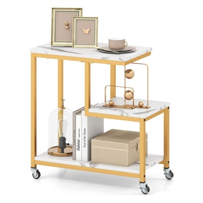 Costway 1/2 PCS Modern G-Shaped End Table Home 3-Tier Side Table with Storage Shelves Accent Table Gray/White/Brown