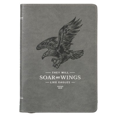 Christian Art Gifts Scripture Journal Gray Wings Like Eagles Isaiah 40:31 Bible Verse Inspirational Faux Leather Notebook, Zipper Closure, 336 Ruled