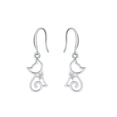 Kitty Cat Hook Dangle Earrings for Women Sterling Silver Ginger Lyne Collection