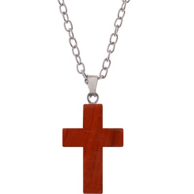 Natural Stone Cross Necklace Charm Cross Birthstone Pendant Quartz Healing Crystal Jewelry