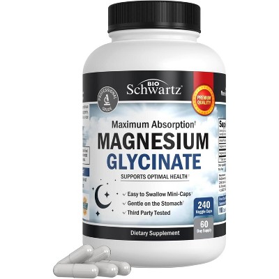 Magnesium Glycinate 500mg Capsules, Maximum Absorption Magnesium Supplement for Nerves, Muscles, Heart, Mood & Sleep Support, Bioschwartz
