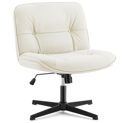 JIONJOY Armless Ergonomic Office Chair: Wide Artificial Leather Swivel Computer Accent Chair with Adjustable Height