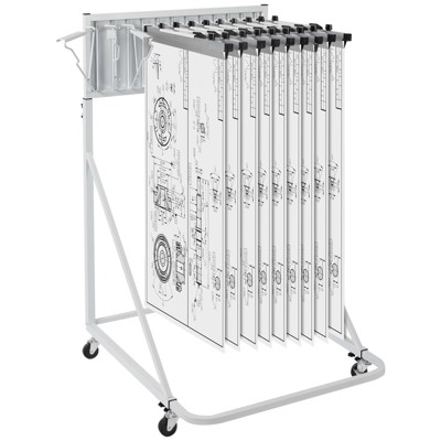 VEVOR Mobile Blueprint Storage Rack,Plan Holder with 12 Pivot Brackets,Mobile Blueprint Holder Adjustable Height & Length,(Rack Only Without Clamps)