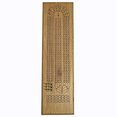 WE Games Classic Cribbage Set - Solid Wood Continuous 3 Track Board with Metal Pegs