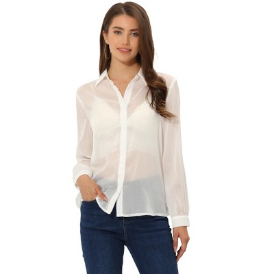 INSPIRE CHIC Women's Sheer Mesh Long Sleeve Button Down Shirts