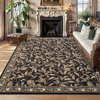 Washable Modern Tree Leaves Printed Rug Non Slip Low Pile Rug Soft Throw Floor Cover Foldable Indoor Carpet for Living Room Bedroom Playroom Nursery