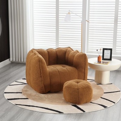 Chenille Bean Bag Chair for Adults,Square Bean Bag Sofa with High-Resilient Foam & Footstool for Living Room,Gaming,Reading-Cuddlewood