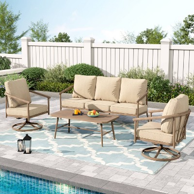 Captiva Designs 4pc Windsor Metal Outdoor Patio Conversation Set with Swivel Chairs