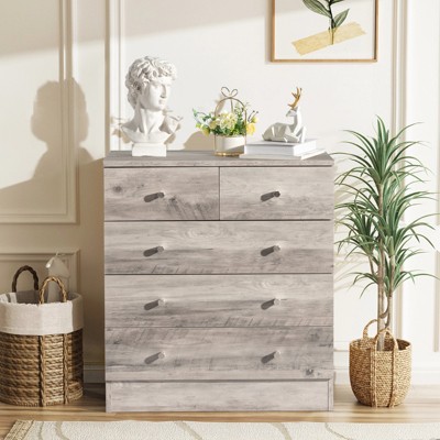 Resenkos 5 Drawer Dresser with Gold Handle, Nursery Dresser Chest Of Drawers Organizer,