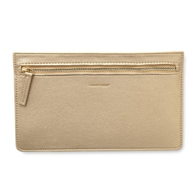 Vegan Leather Pencil Pouch Gold - russell+hazel: Zipper Pencil Bag, Small Faux Leather Pouch, 8" x 4.5"