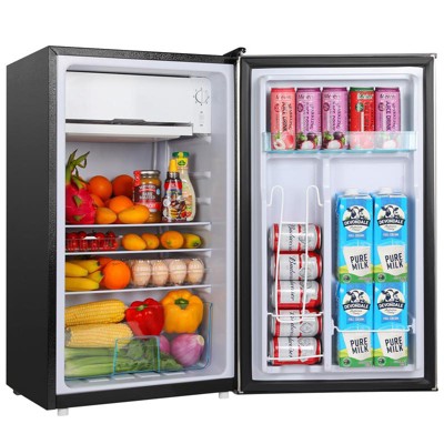 YASHE 3.2 Cu.Ft Mini Fridge with Freezer, Single Door, Adjustable Thermostat, Reversible Door, Compact for Bedroom, Office, Dorms