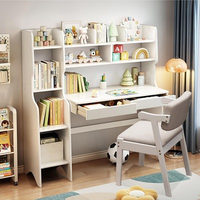 Solid Wood Desk, Kids Study Desk, Writing Desk, Computer Desk With Hutch, Chair, Drawers
