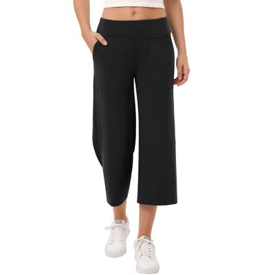 Women's Stretchy 7/10 Wide Leg Pants High Waist Casual Palazzo Trousers Comfortable Workout Lounge