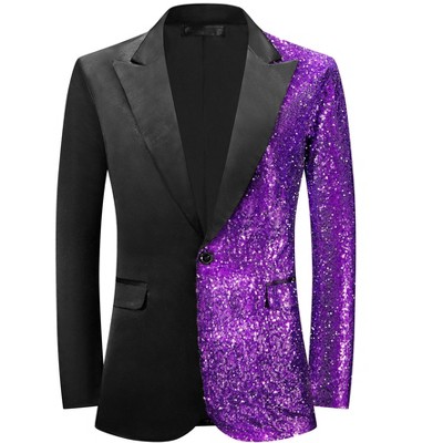 INSPIRE CHIC Men's Color Block Peak Lapel Wedding Sparkly Sequin Blazers