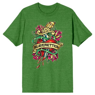 Buffy the Vampire Slayer Slayerettes Tattoo Men's Heather Green Short Sleeve Tee