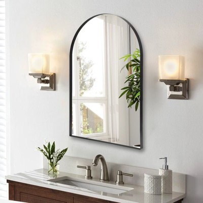 GlasFlength Decorative Wall Mirrors Aluminum Frame Wall Mounted Decorative Mirror, Modern Arched Vanity Mirror, Black, 36"*24"*1.2"