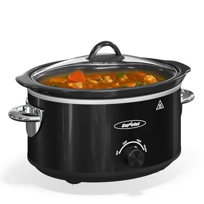 Heynemo Small Slow Cooker 4QT, Mini Food Warmer with 3 Heating Settings, Removable Ceramic Pot, Dishwasher Safe Glass Lid, Stainless Steel