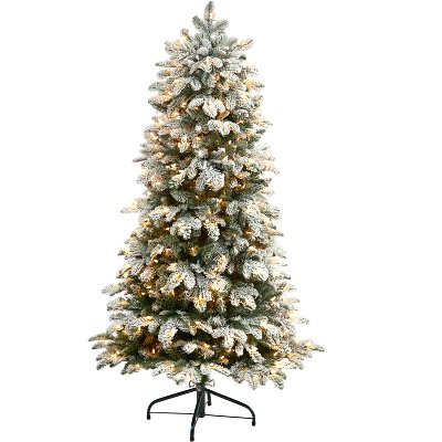 Nearly Natural 5-ft Flocked North Carolina Fir Artificial Christmas Tree with 350 Warm White Lights and 1247 Bendable Branches