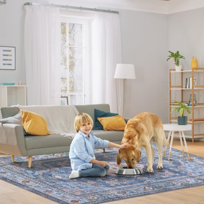 Machine Washable Rug, Non-Slip Boho Floral Carpet ¨C Soft Low Pile Mat for Living Room, Bedroom, Kitchen