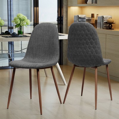 Mid-Century Modern Fabric Upholstered Kitchen Dining Room Chair Set of 2,Curved Back Dining Side Chairs with Metal Legs-Cuddlewood