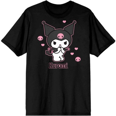 Sanrio Kuromi Anime Hearts Women's Black Tee Shirt