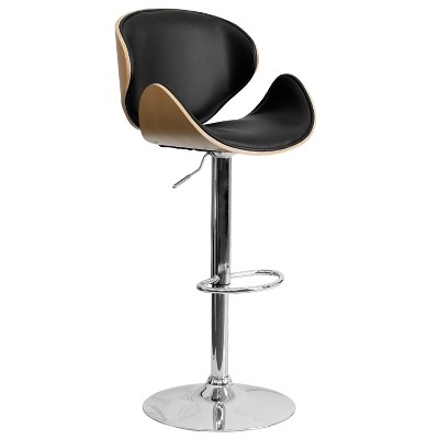 Emma and Oliver Bentwood Adjustable Height Barstool with Curved Vinyl Seat/Back
