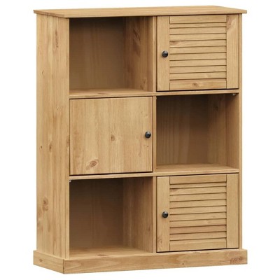 vidaXL Wooden Bookcase VIGO - Solid Pine 6-Cube Display, Shutter Design Storage Shelf, Brown, 35.4x13.8x45.1 Inches for Living Room/Office