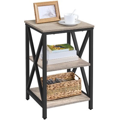 Yaheetech 3 Tier Sofa Side End Table with Shelf ,X Shape Metal Frame for Living Room