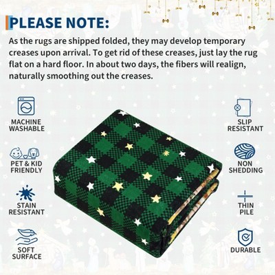 Christmas Area Rug, Christmas Plaid Print Throw Carpet with Non Slip Backing, Low Pile Stain Resistant Floor Carpet for Living Room, Bedroom