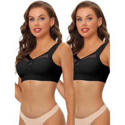 Allegra K Women's Push Up Minimizer Mesh Wirefree Full Coverage Bras 2 Pcs