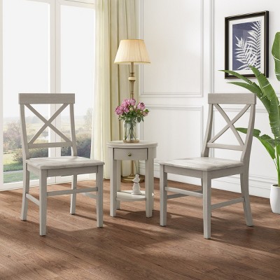 Farmhouse Acacia Wood Dining Chairs Set of 2,Rustic Openwork Armless Dining Chair,Kitchen Dining Room Chair with X-Shaped Backrest-Coolbibila