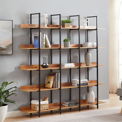 Grungis 5 Tier Decorative Bookshelf with Black Metal Frame,Storage Shelves for Living Room,Bedroom
